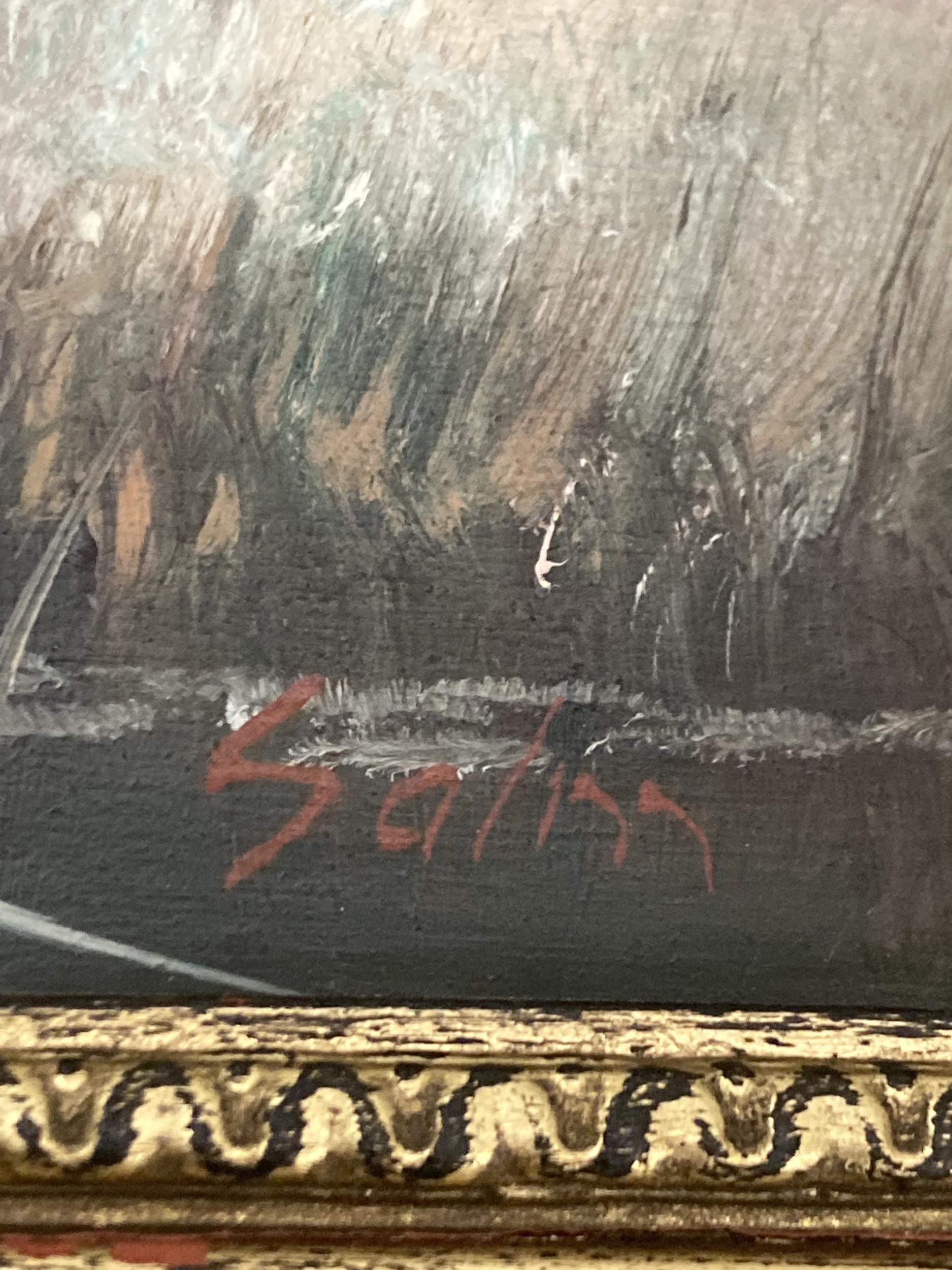 A GILT FRAMED OIL ON BOARD OF AN ORIENTAL SCENE SIGNED TO LOWER RIGHT CORNER - Image 3 of 3