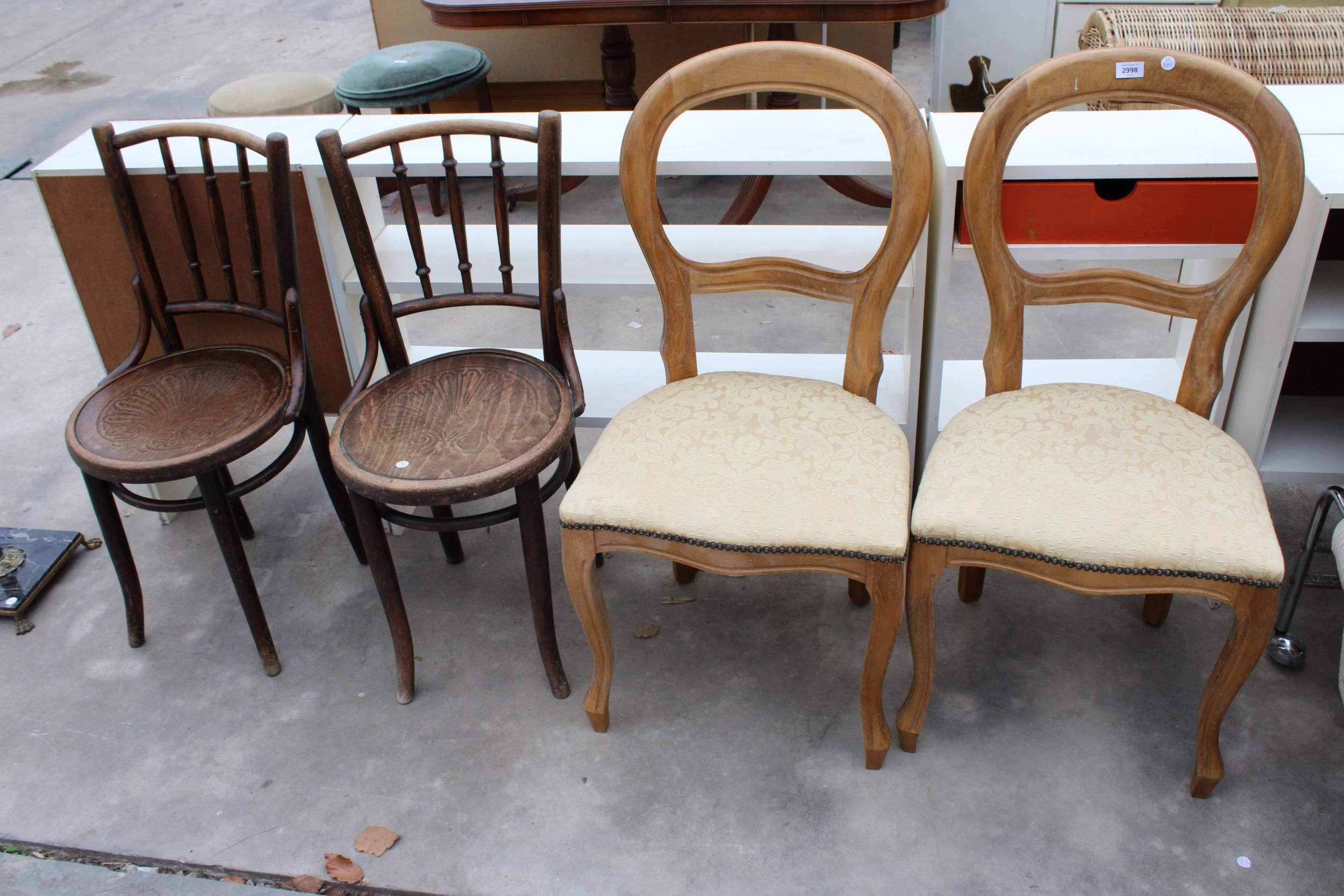 A PAIR OF MUNDAS AND KOHN BENTWOOD CHAIRS AND A PAIR OF VICTORIAN STYLE CHAIRS