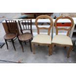 A PAIR OF MUNDAS AND KOHN BENTWOOD CHAIRS AND A PAIR OF VICTORIAN STYLE CHAIRS