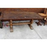 A GEORGIAN STYLE OAK REFECTORY TABLE ON BEECH BASE 79" X 29"