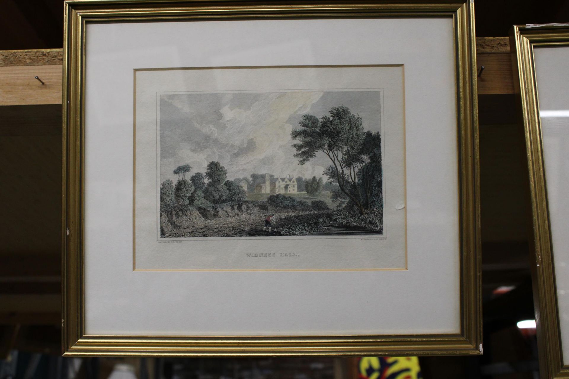 TWO VINTAGE COLOURED ENGRAVINGS, 'MOSLEYES HALL' AND 'WIDNESS HALL', FRAMED - Image 2 of 5
