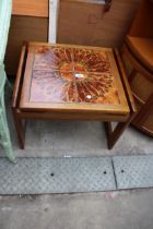 A RETRO TEAK TILE TOP LAMP TABLE