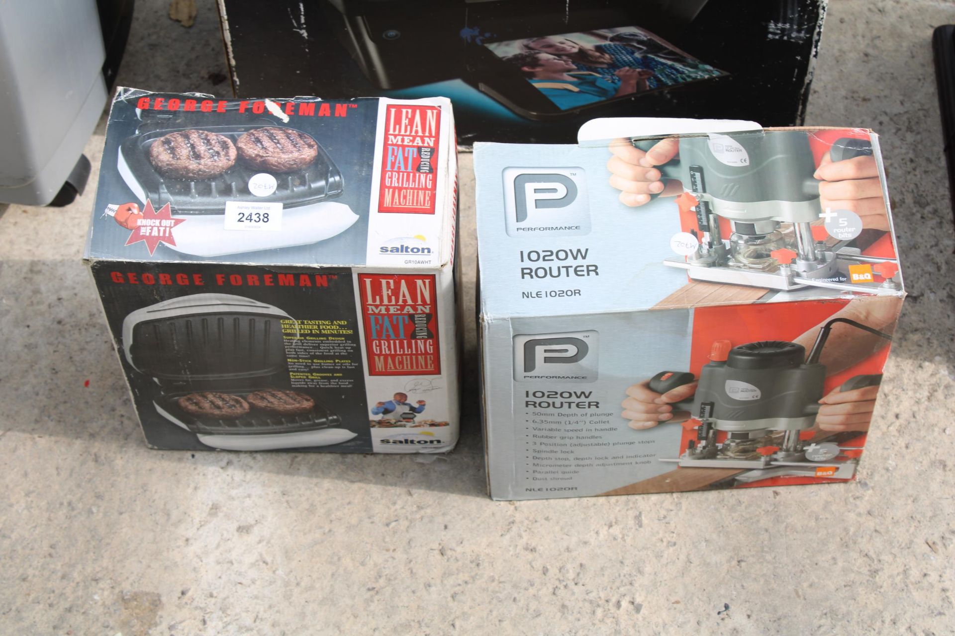 THREE BOXED ELECTRICAL ITEMS TO INCLUDE, 1020W ROUTER, A GEORGE FOREMAN, ETC - Image 2 of 3