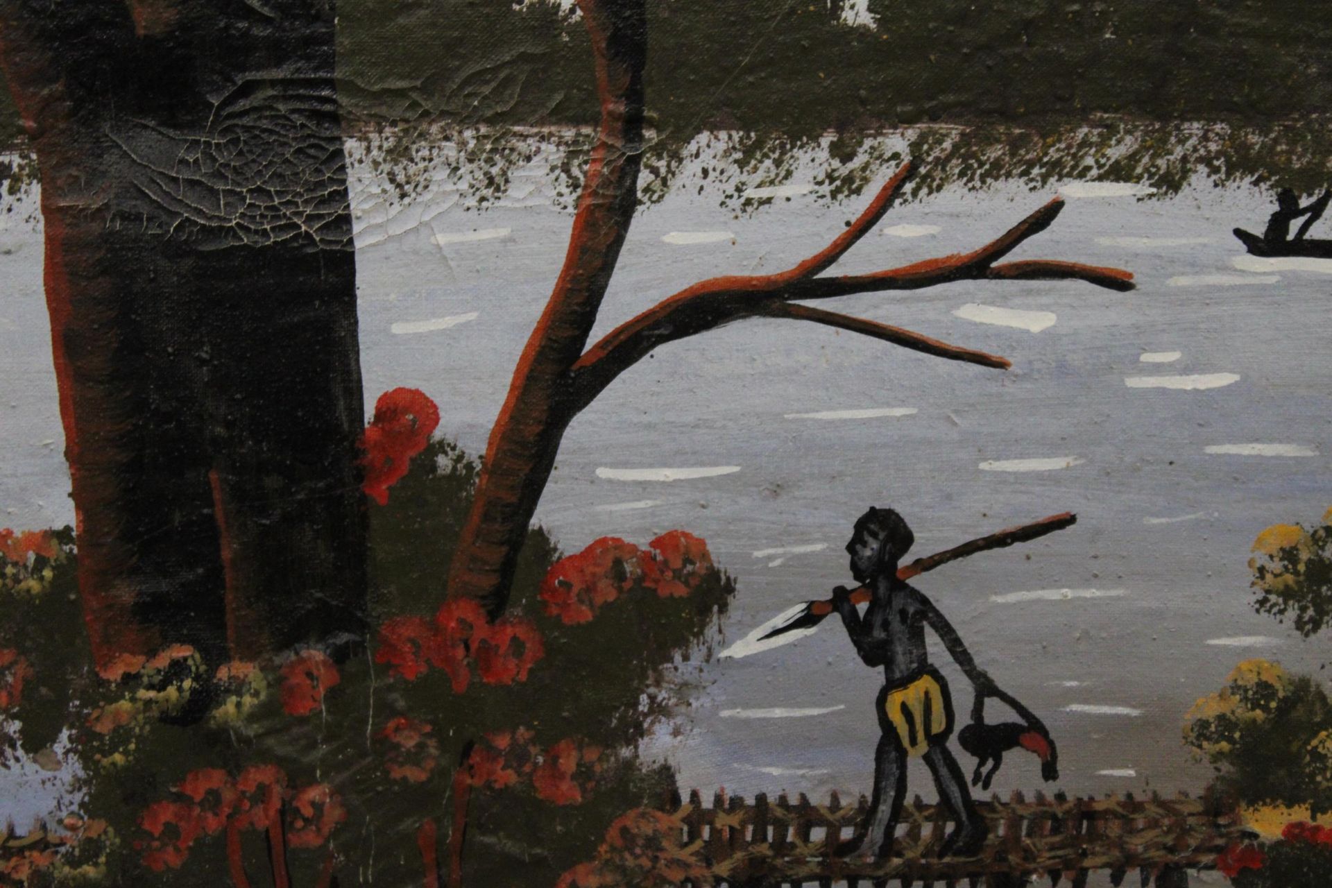 AN AFRICAN OIL ON CANVAS NATIVE SCENE, FRAMED, 72CM X 52CM - Image 2 of 4