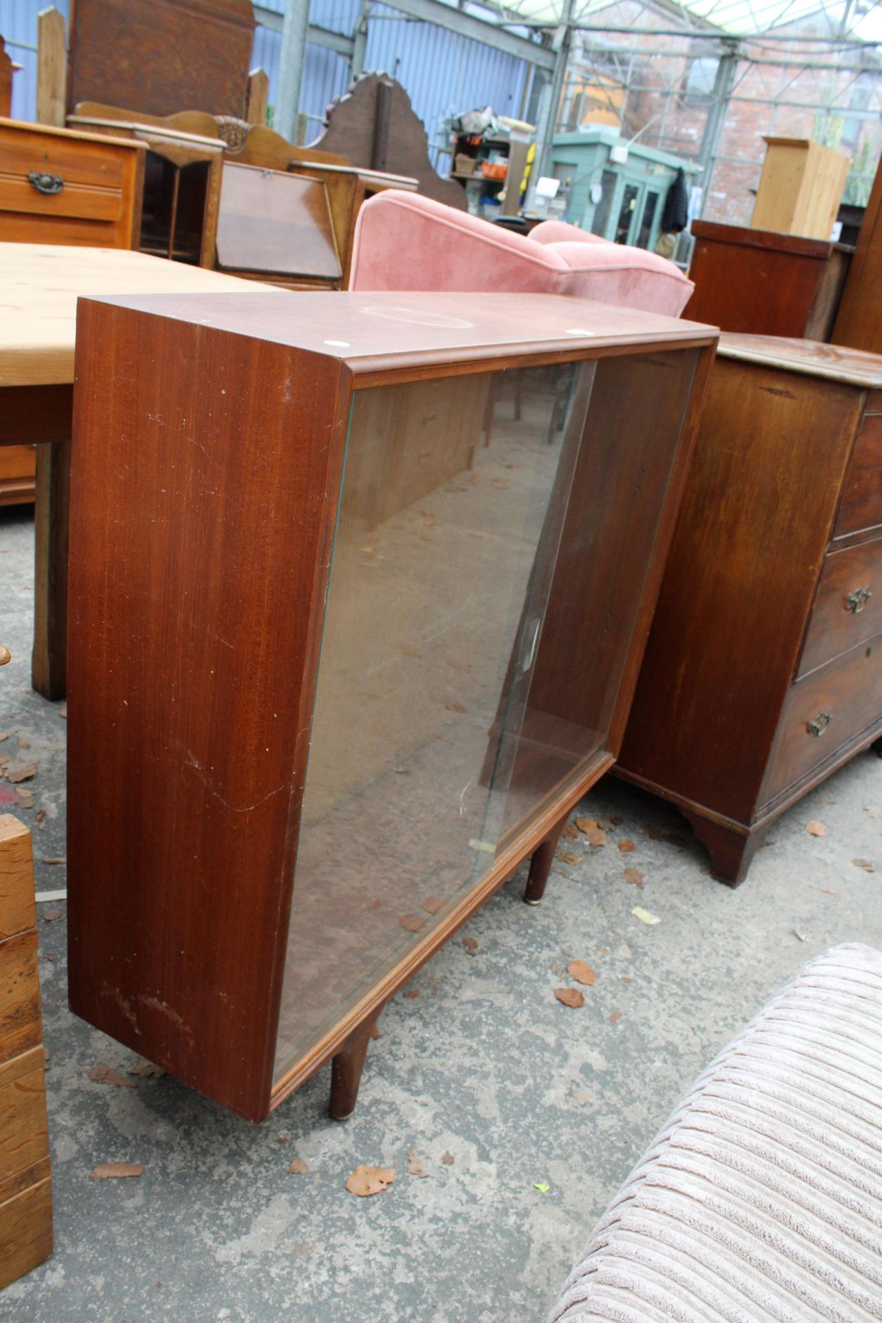 A RETRO TEAK BOOKCASE WITH SLIDING GLASS DOORS 38" WIDE - Image 2 of 2