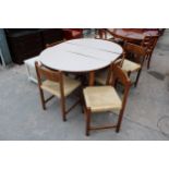 A CHARLOTTE PERRIAND STYLE DINING TABLE 43" DIAMETER (LEAF14") AND SIX MERIBEL STYLE DINING CHAIRS