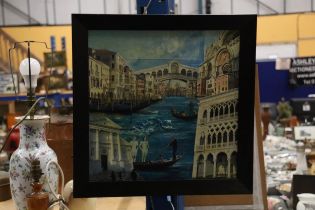 A FUTURISTIC OIL PAINTING WITH MONTAGES OF VENICE