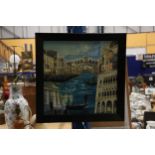 A FUTURISTIC OIL PAINTING WITH MONTAGES OF VENICE