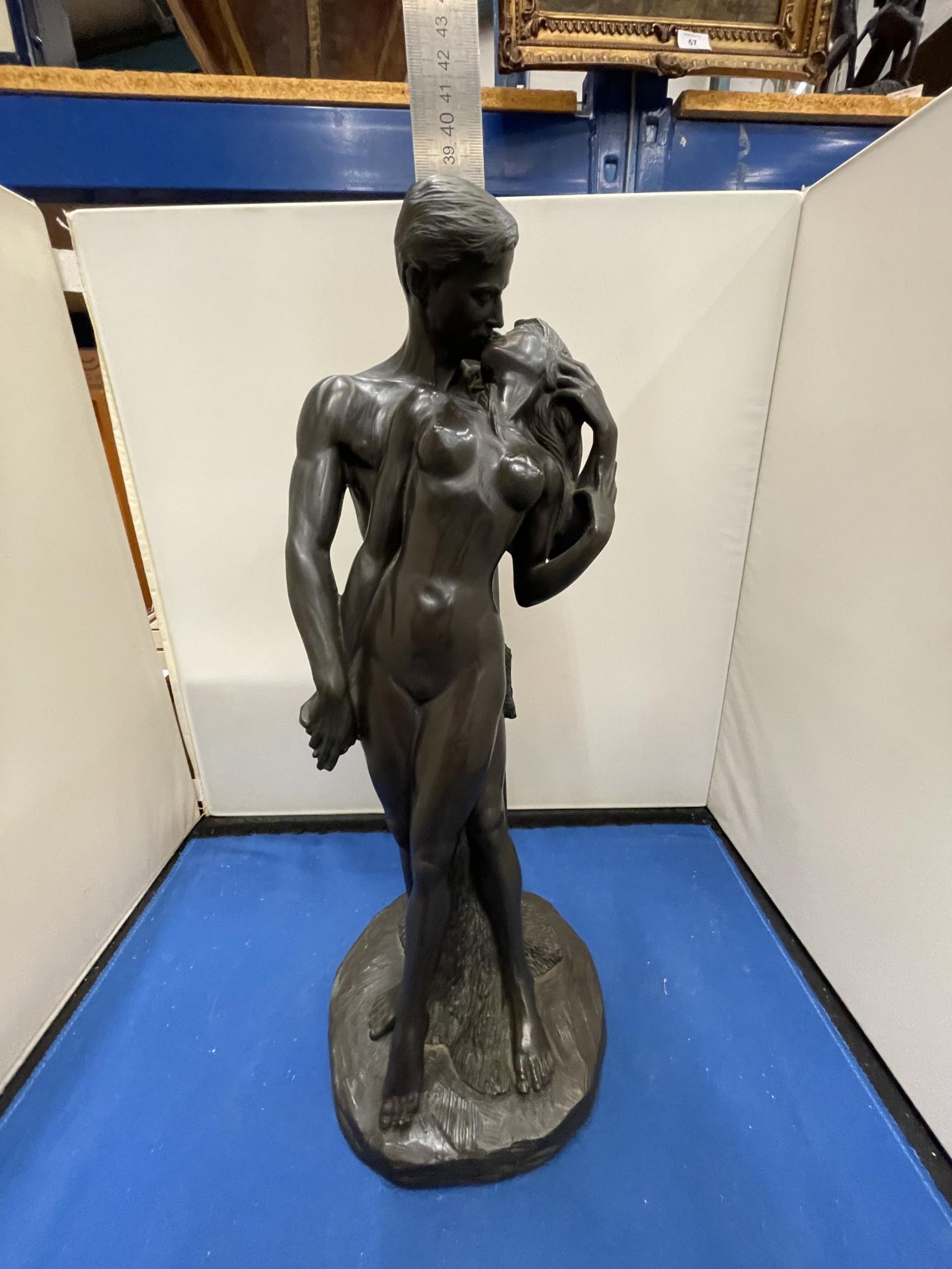A BRONZED FIGURE OF MALE AND FEMALE NUDES SIGNED - Image 4 of 4