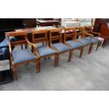 A SET OF SIX VICTORIAN STYLE SATINWOOD DINING CHAIRS, TWO BEING CARVERS