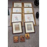 A COLLECTION OF FRAMED PRINTS TO INCLUDE, TWO ORIENTAL STYLE LACQUERED WALL PLAQUES