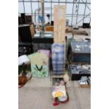AN ASSORTMENT OF ITEMS TO INCLUDE AN IRONING BOARD, GARDEN SPRAYER AND DOLLS HOUSE ETC