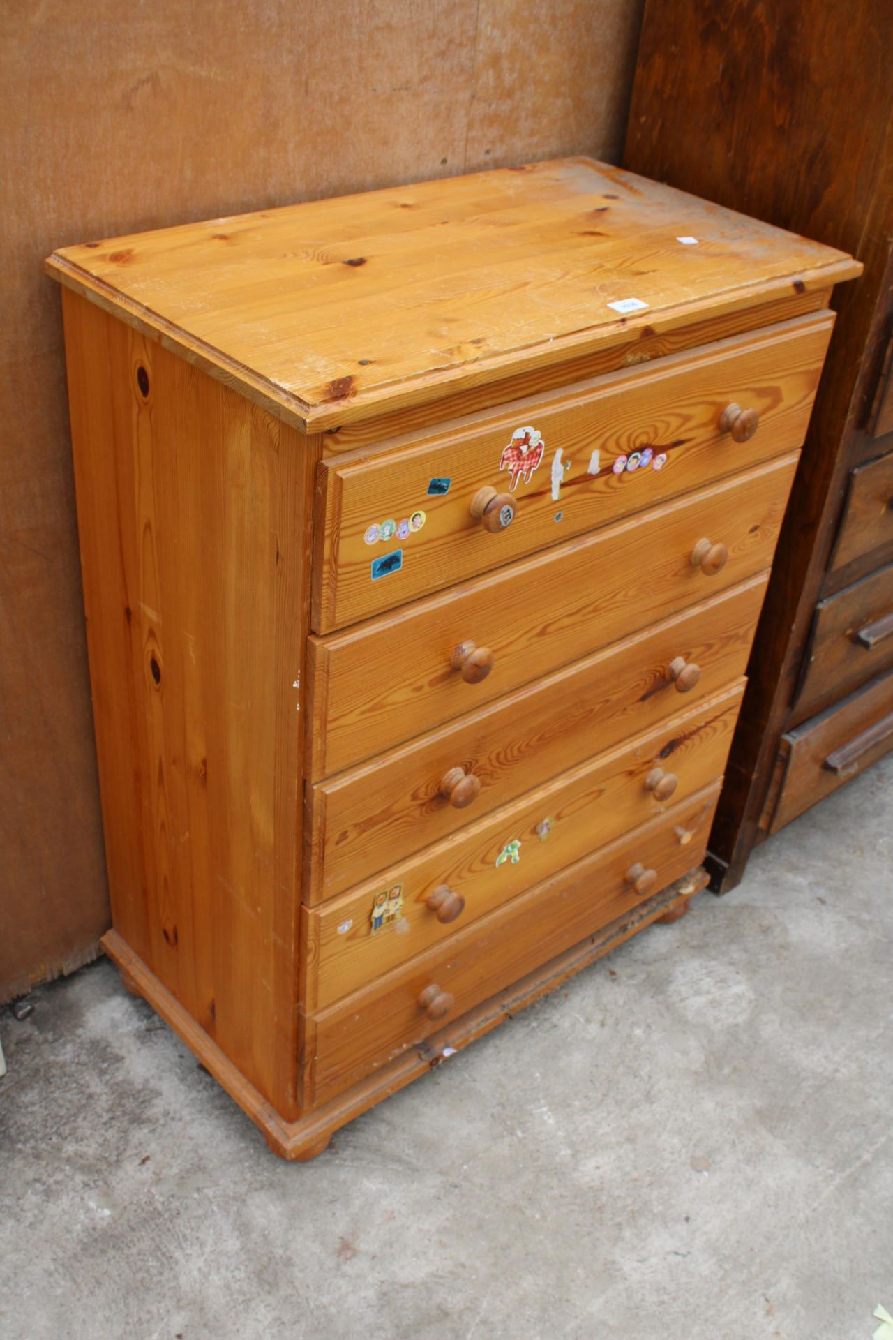 A PINE CHEST OF FIVE DRAWERS - 30" WIDE