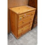 A PINE CHEST OF FIVE DRAWERS - 30" WIDE