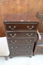 A MODERN MAHOGANY CHEST OF FIVE GRADUATED DRAWERS BEARING WARING AND GILLOW LABEL
