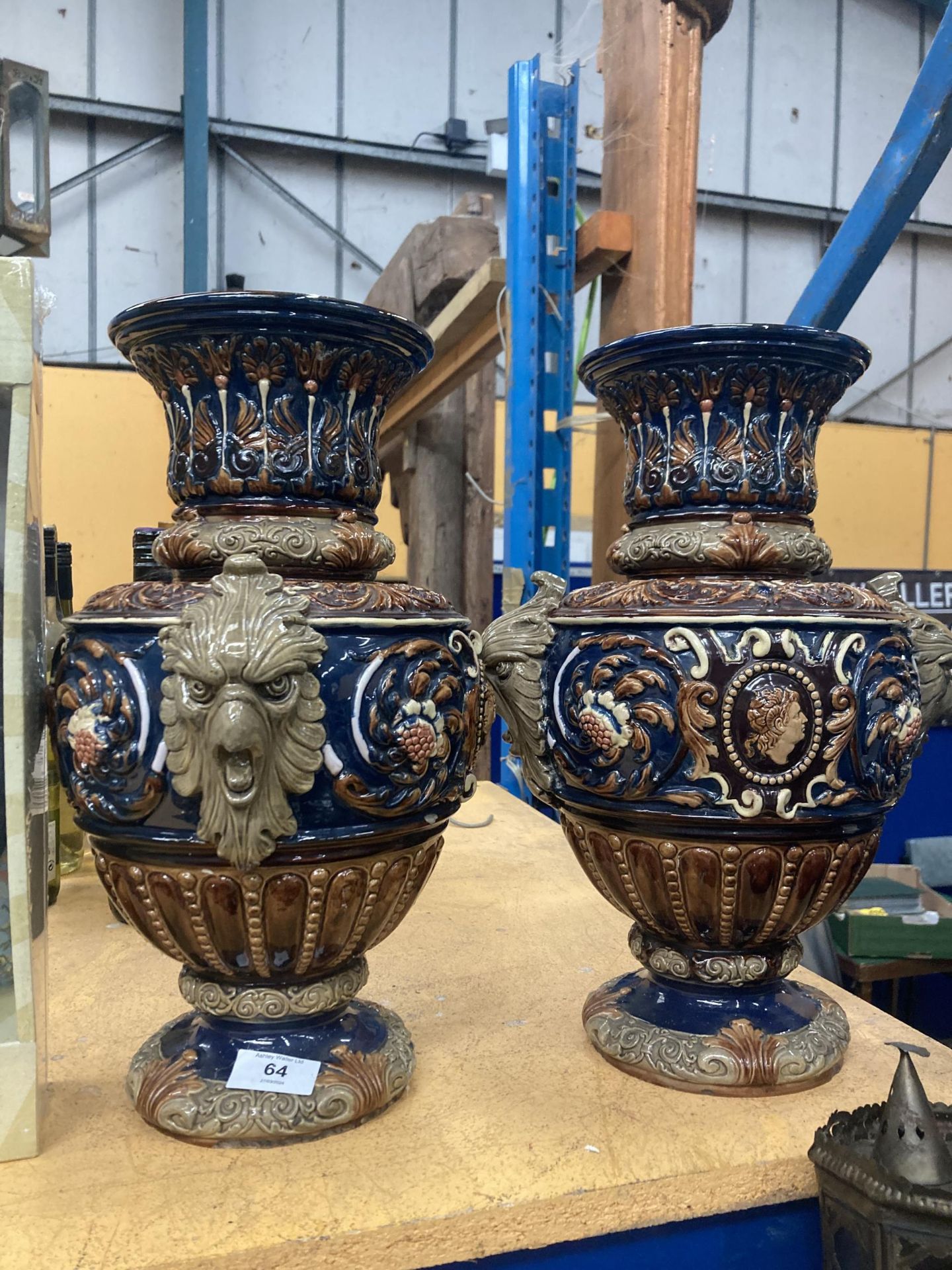 A PAIR OF LARGE POSSIBLY ITALIAN VASES APPROX 37CM TALL