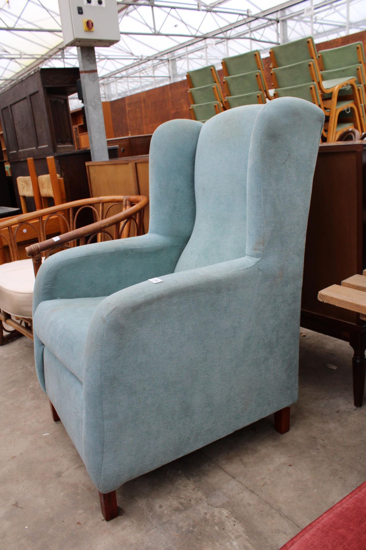 A BLUE WINGED FIRESIDE CHAIR - Image 2 of 2