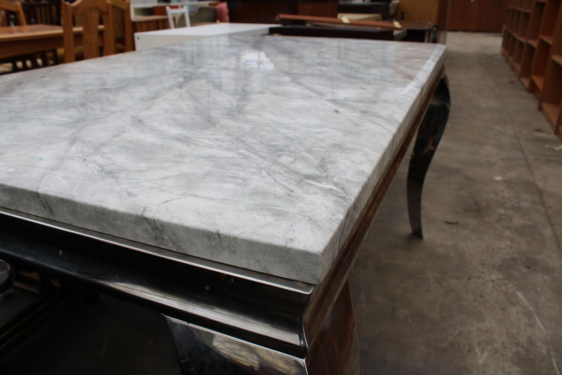 A MARBLE EFFECT DINING TABLE 59" X 36" ON POLISHED CHROME LEGS - Image 4 of 4