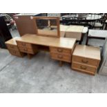 A G PLAN RETRO TEAK DRESSING TABLE 59" WIDE AND A PAIR OF MATCHING BEDSIDE CHESTS