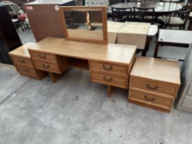 A G PLAN RETRO TEAK DRESSING TABLE 59" WIDE AND A PAIR OF MATCHING BEDSIDE CHESTS