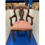 A VICTORIAN UPHOLSTERED CARVER DOLLS CHAIR