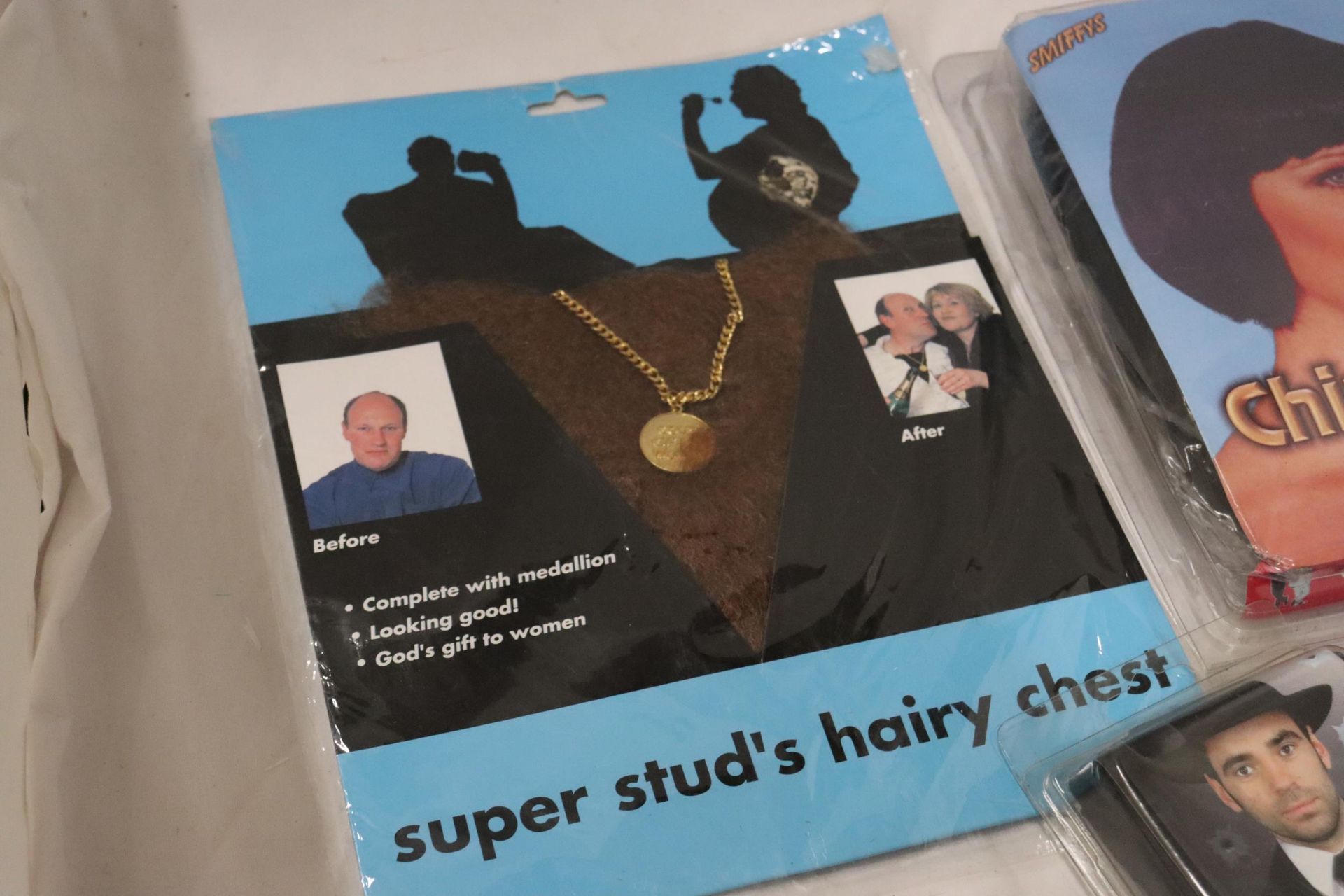 A JOKE SHOP LADY WIG, GANGSTER TIE AND SUPER-STUD HAIRY CHEST AND MEDALLION - Bild 2 aus 7