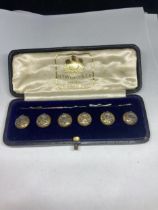 A SET OF SIX HAWKES & CO NO 14 PICCADILLY VINTAGE BUTTONS IN ORIGINAL PRESENTATION BOX