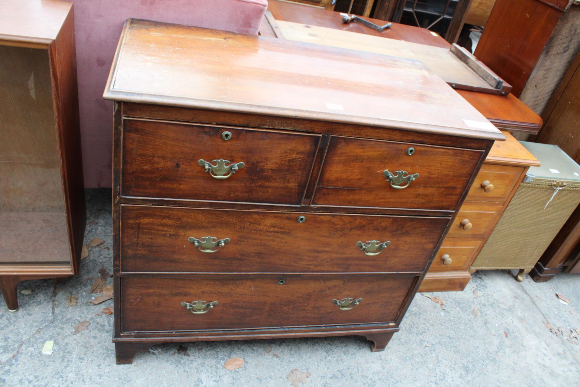 A 19TH CENTURY SATINWOOD CHEST OF TWO SHORT AND TWO LONG DRAWERS 36" WIDE