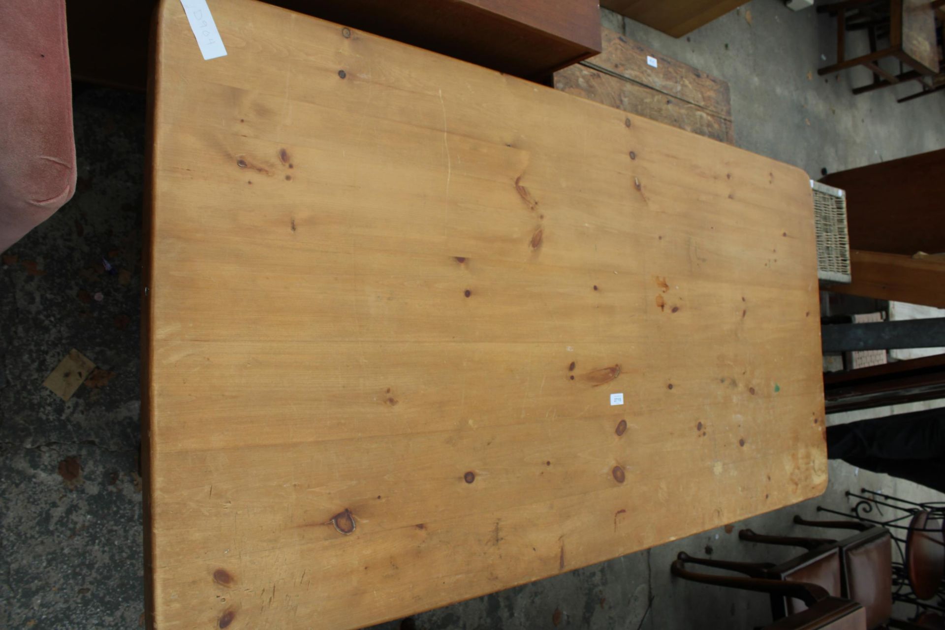 A PITCH PINE KITCHEN TABLE BASE WITH LATER TOP 72" X 36" - Image 2 of 2