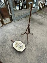 A VICTORIAN MAHOGANY POLE SCREEN - REQUIRES REPAIR TO POLE