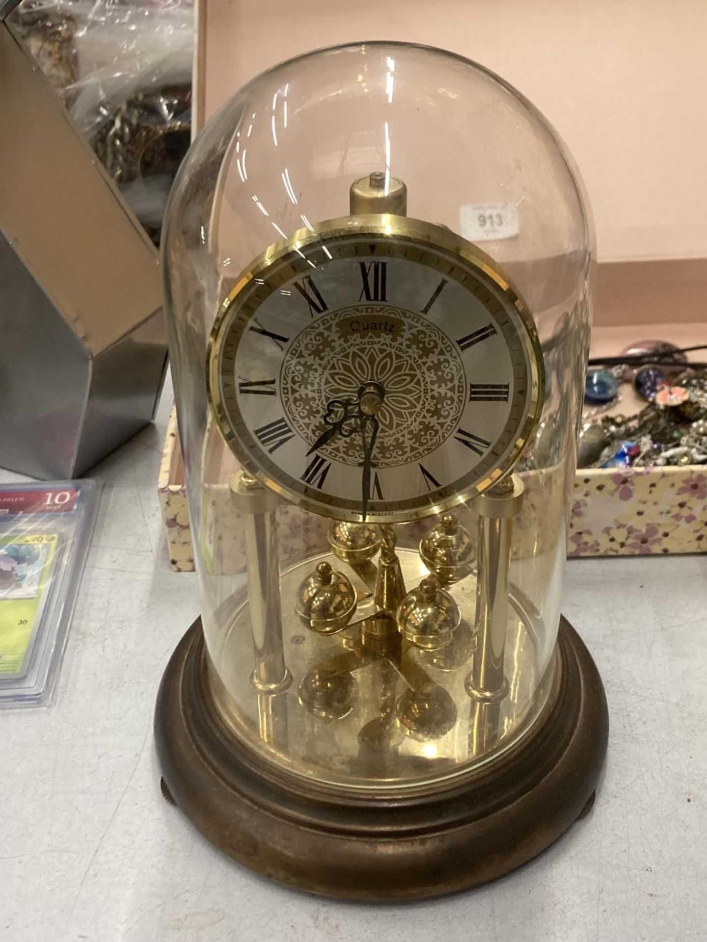 A VINTAGE DOMED GERMAN QUARTZ ANNIVERSARY CLOCK TOGETHER WITH AN ANEROID COMPENSATED BAROMETER BY - Image 2 of 5