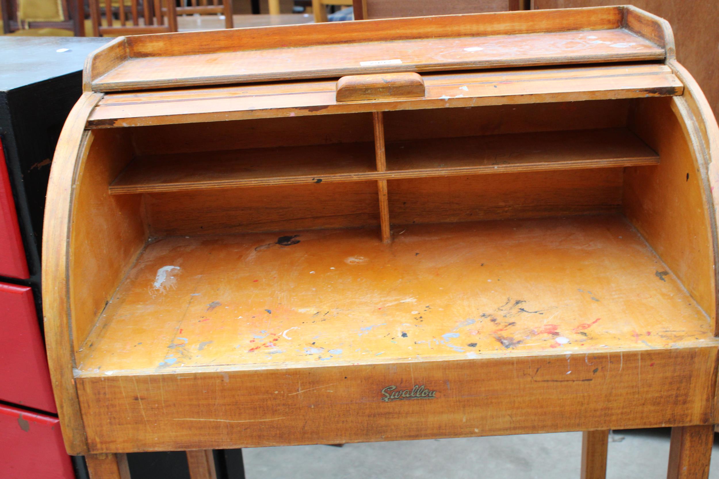 A CHILDS SWALLOW ROLL TOP DESK AND A PAINTED FOUR DRAWER CHEST - Image 3 of 3