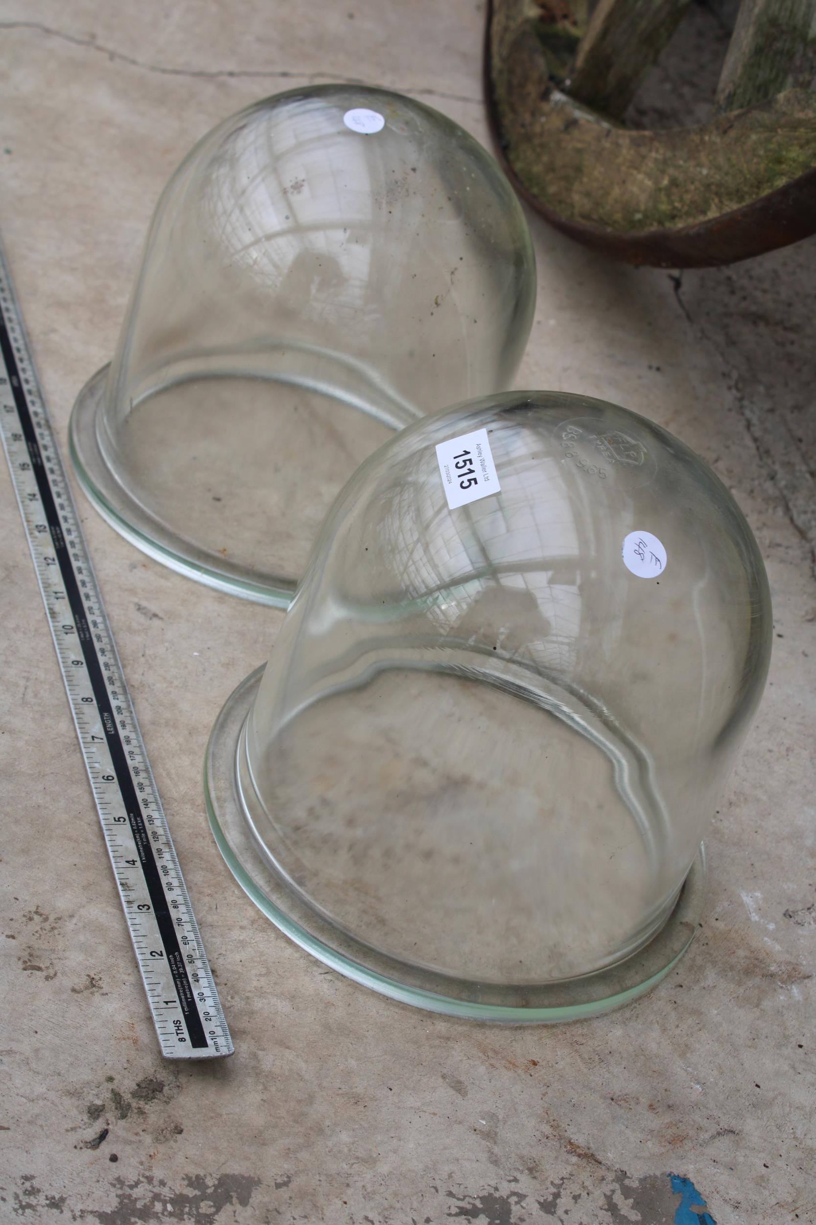 A PAIR OF VINTAGE GLASS DISPLAY DOMES BEARING THE MARK FLP TYPEA - Image 2 of 3