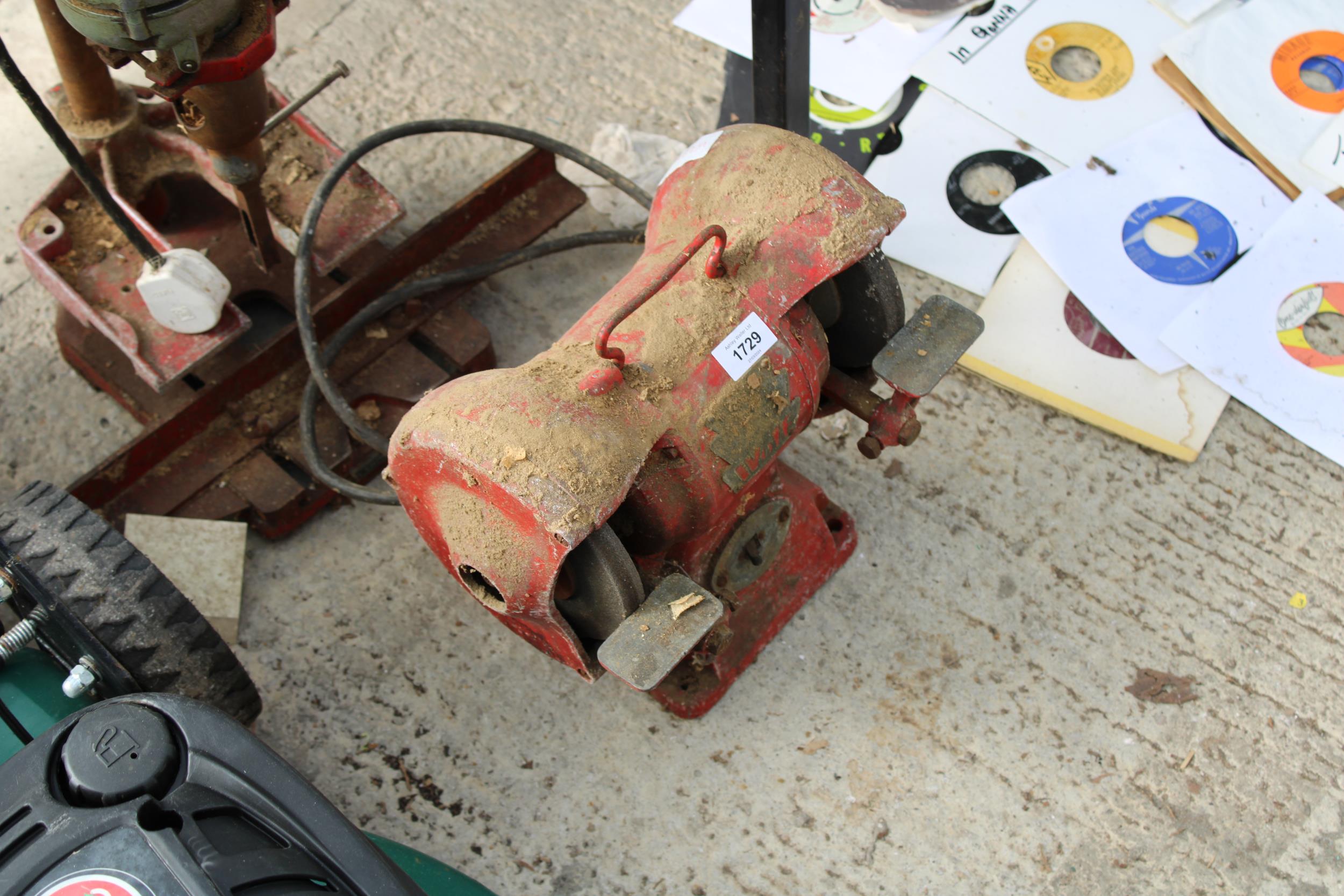 A DOUBLE ENDED BENCH GRINDER AND A DRILL STAND WITH ELECTRIC WOLF DRILL - Image 2 of 3