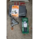 AN ASSORTMENT OF ITEMS TO INCLUDE A CAMPING LANTERN AND AN ADJUSTABLE VICE ETC