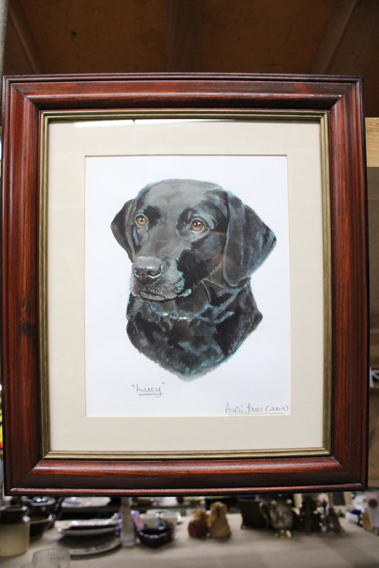 TWO FRAMED STUDIES OF A BLACK LABRADOR TO INCLUDE A WATER COLOUR AND A PASTEL - Bild 3 aus 3