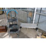 AN ALUMINIUM BUILDERS HOP UP AND A THREE RUNG MACALLISTER NON SLIP STEP LADDER