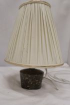 A TABLE LAMP HEIGHT 32CM BELIEVED TO BE MADE FROM CORNISH SERPENTINE FROM THE LIZARD PENINSULA