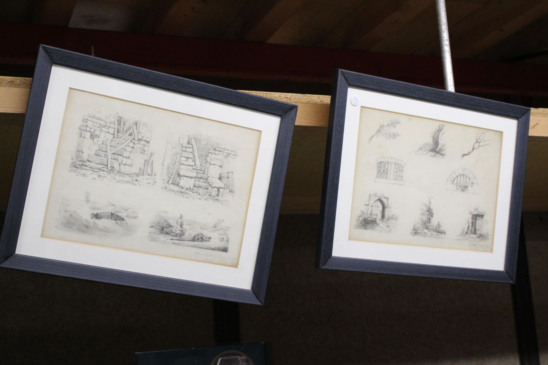 SIX "OVER PENCILED" PRINTS FEATURING SEA SCENES, DOORS, WATERFALLS, STEPS, CHURCHES ETC - Image 2 of 3