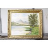 AN OIL ON CANVAS PAINTING OF LOWESWATER IN THE LAKE DISTRICT IN A GILT FRAME, SIGNED D W SMITH, 60CM