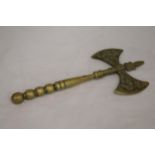 A SOLID BRASS DOUBLE SIDED BATTLE AXE