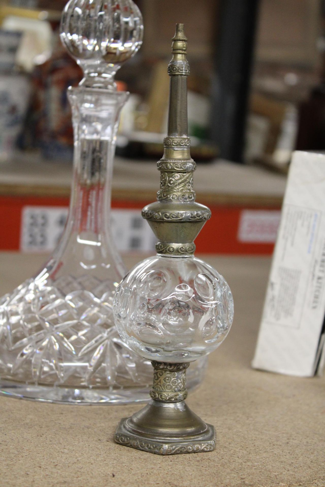 A CUT GLASS SHIPS DECANTER AND A MOROCCAN SCENT BOTTLE - Image 2 of 4
