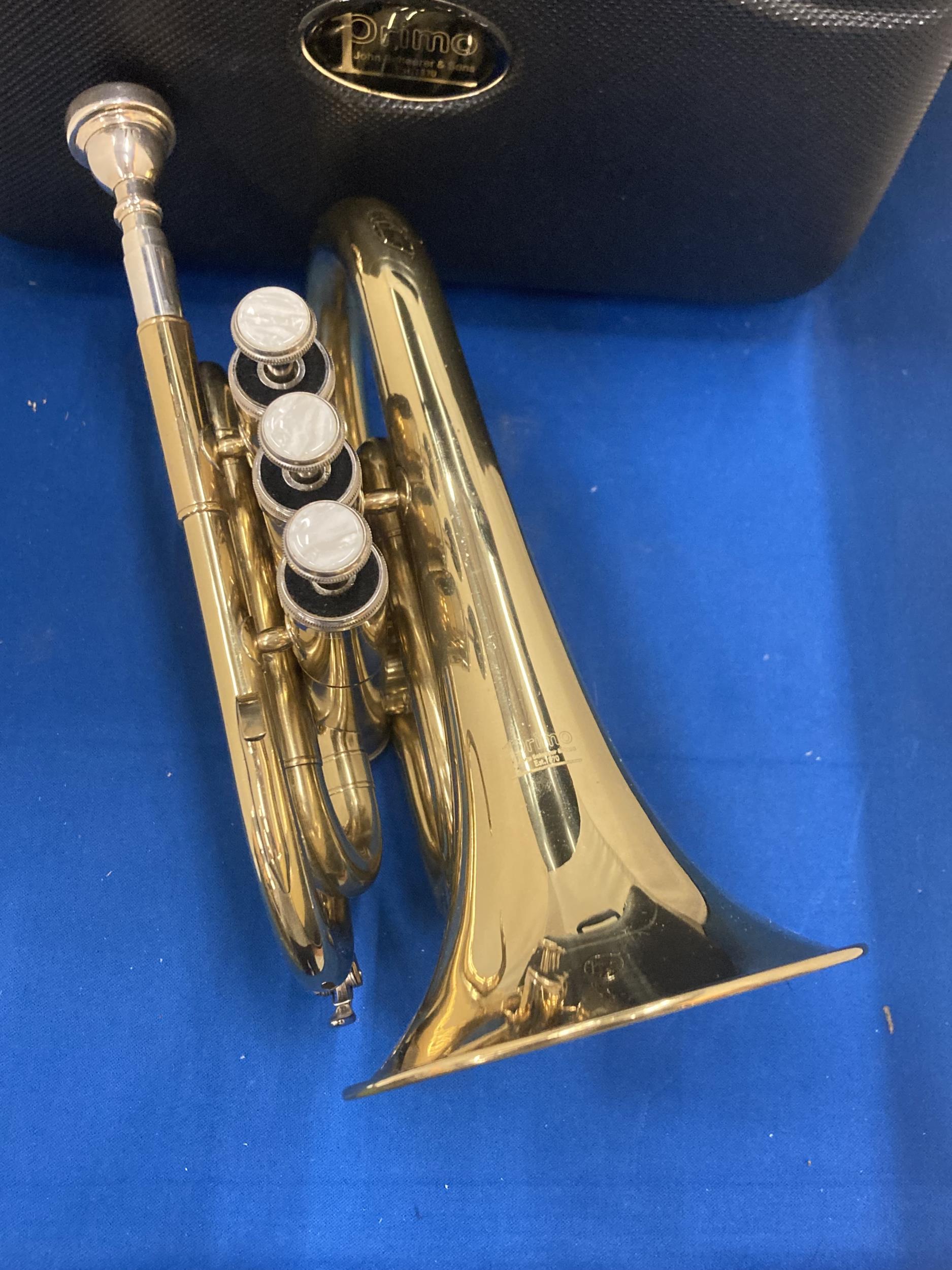 A JOHN SCHEERER & SON PRIMO POCKET TRUMPET WITH CASE - Image 4 of 4