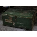 A WOODEN MILITARY TRAVEL TRUNK, 'EMPRESS OF AUSTRALIA', HEIGHT 36 CM, LENGTH 80 CM, DEPTH 44 CM