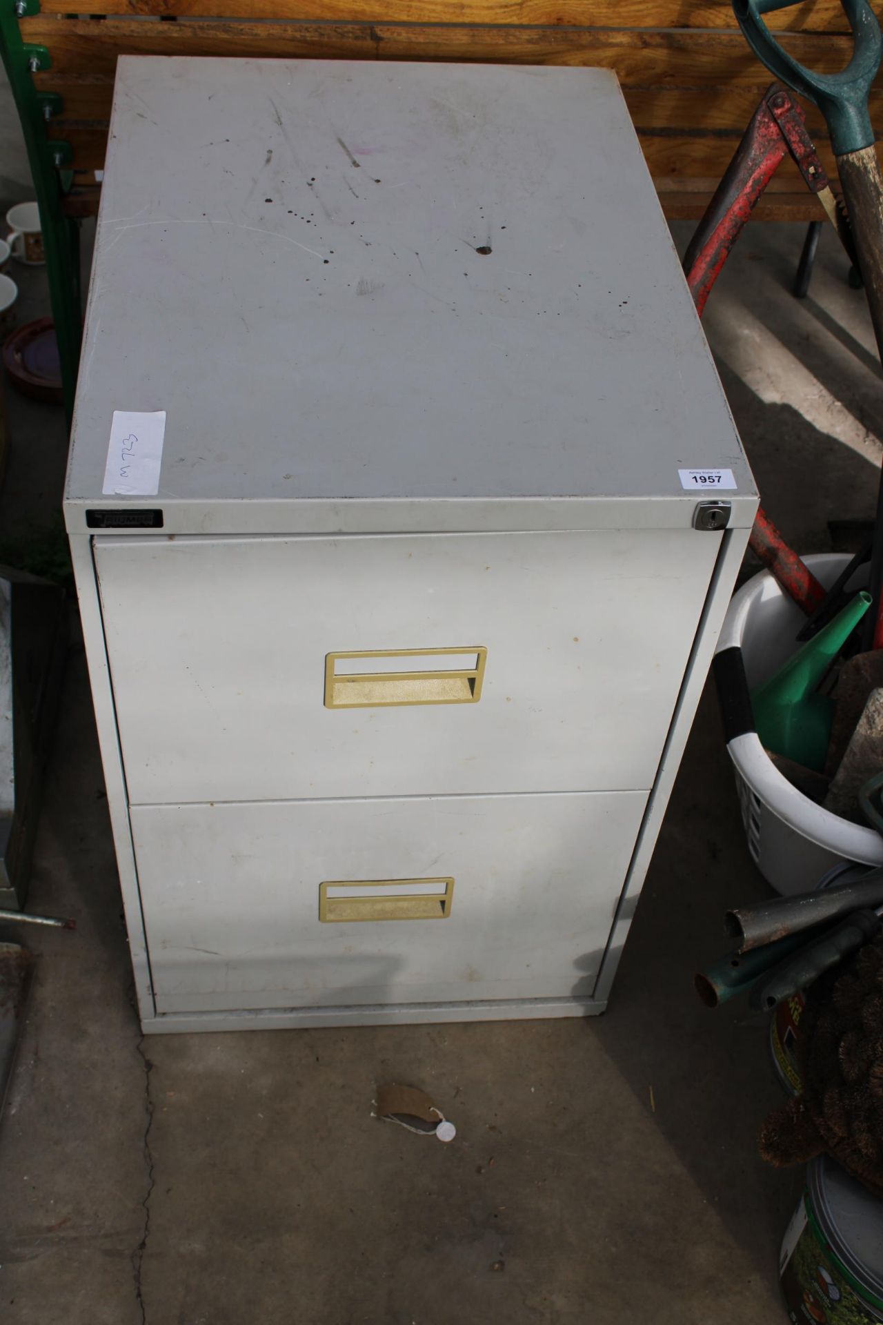 A TRIUMPH TWO DRAWER METAL FILING CABINET