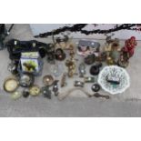 AN ASSORTMENT OF ITEMS TO INCLUDE BRASS TRINKET BOXES, TILES AND AN ACTION FIGURE