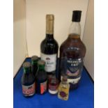 SEVEN VARIOUS BOTTLES TO INCLUDE A LITRE OF FORTIFIED WINE, A BOTTLE OF ALBALI, THREE CHERRY B AND