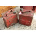 TWO VINTAGE METAL FUEL CANS WITH BRASS CAPS