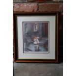 A SIGNED MARC GRIMSHAW PRINT OF A LITTLE GIRL AND BOY KISSING