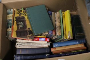 A LARGE QUANTITY OF BOOKS AND MAPS TO INCLUDE SWALLOWS AND AMAZONS, TOM BROWN'S SCHOOL DAYS ETC